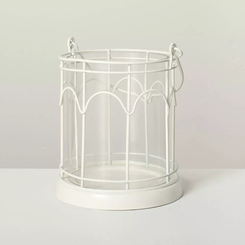 Hearth & Hand 2ct Outdoor Stake‎ Candle Lantern Powder Coated Finish White NIB